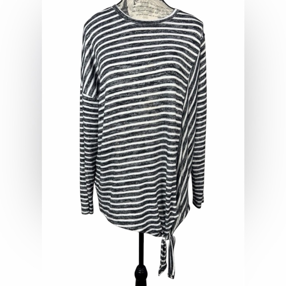 a.n.a Chic Monochrome Striped Long Sleeve Tunic Top Front Side Tie  size M
